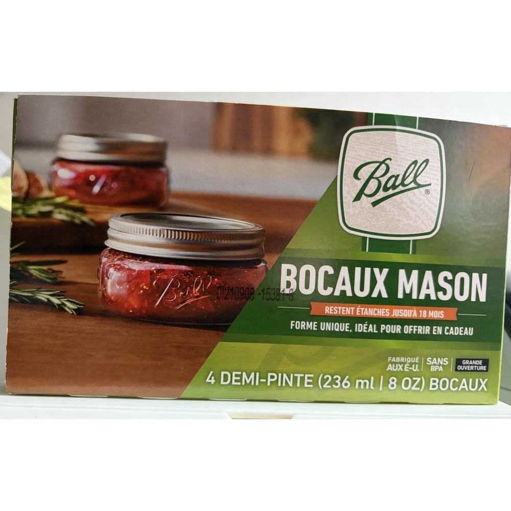 Ball 4 Squatty Half Pint Mason Jars 125 Wide Mouth 1/2 Pint. 8oz. NEW IN PKG USA - Picture 4 of 4
